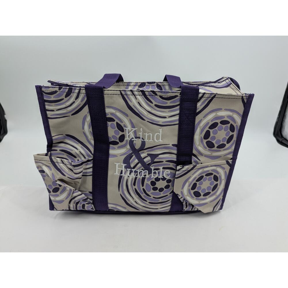 Thirty-One Purple Geo Pop Retired Organizing Utility Tote Bag "Kind & Humble"